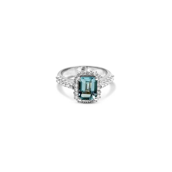 10712 910010712024 MANA24.02 royal ring acquamarina 7x5 con diamanti sul gambo